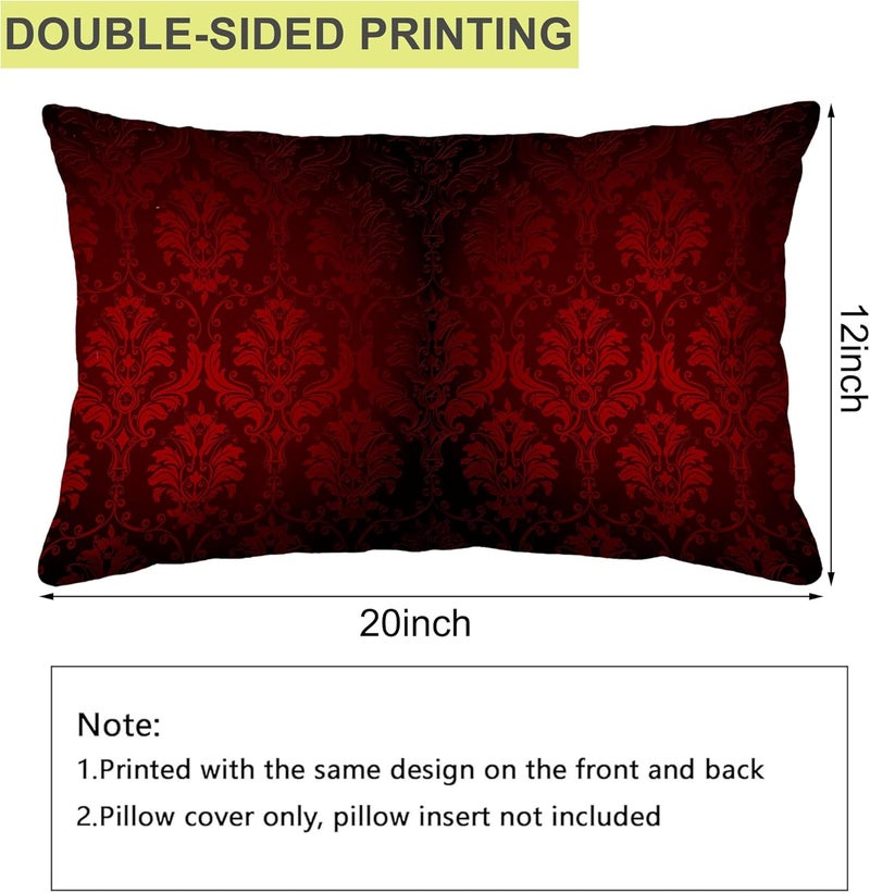 Identiy Vintage Damask Floral Throw Pillow Cover 12x20 Inch Pack of 2, Dark Red Flowers Decorative Pillow Case, Lumar Cushion Cases Pillow Cover for Home Sofa Couch Indoor Outdoor - Image 2