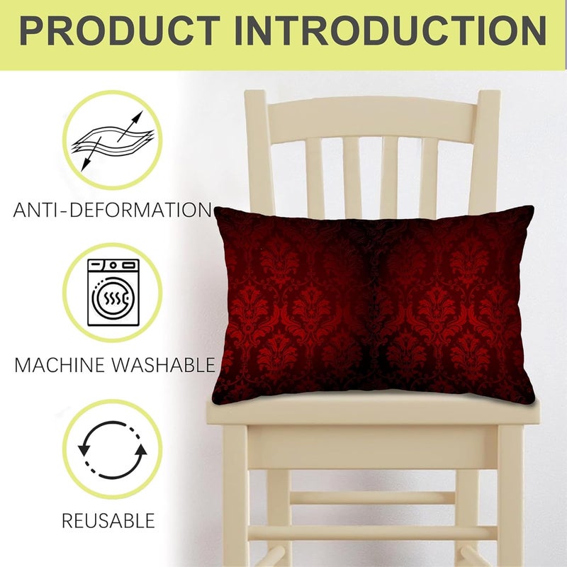 Identiy Vintage Damask Floral Throw Pillow Cover 12x20 Inch Pack of 2, Dark Red Flowers Decorative Pillow Case, Lumar Cushion Cases Pillow Cover for Home Sofa Couch Indoor Outdoor - Image 4