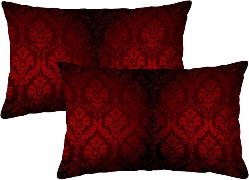 Identiy Vintage Damask Floral Throw Pillow Cover 12x20 Inch Pack of 2, Dark Red Flowers Decorative Pillow Case, Lumar Cushion Cases Pillow Cover for Home Sofa Couch Indoor Outdoor - Image 1
