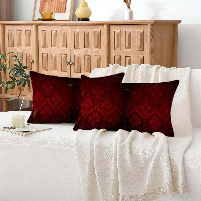 Identiy Vintage Damask Floral Throw Pillow Cover 12x20 Inch Pack of 2, Dark Red Flowers Decorative Pillow Case, Lumar Cushion Cases Pillow Cover for Home Sofa Couch Indoor Outdoor - Image 5