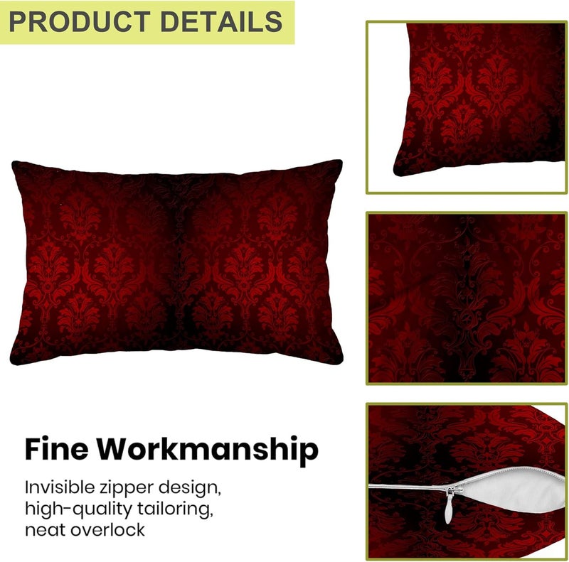Identiy Vintage Damask Floral Throw Pillow Cover 12x20 Inch Pack of 2, Dark Red Flowers Decorative Pillow Case, Lumar Cushion Cases Pillow Cover for Home Sofa Couch Indoor Outdoor - Image 3