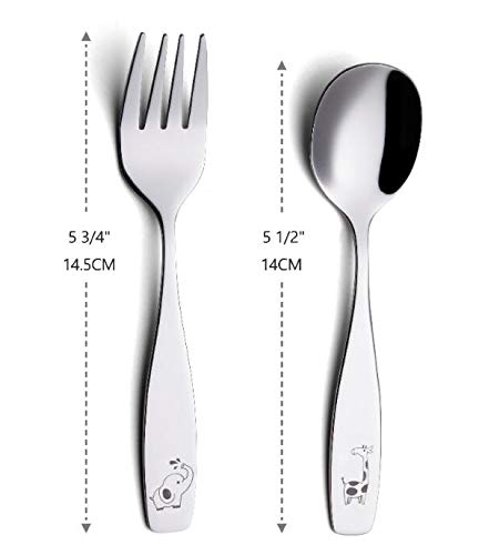 ANNOVA Kids Silverware 6 Pieces Children's Safe Flatware Set Stainless Steel - 3 x Children Forks, 3 x Dinner Spoon, Toddler Utensils, for Lunchbox (Safari Animals Etched Elephant, Giraffe, Lion) - Image 5