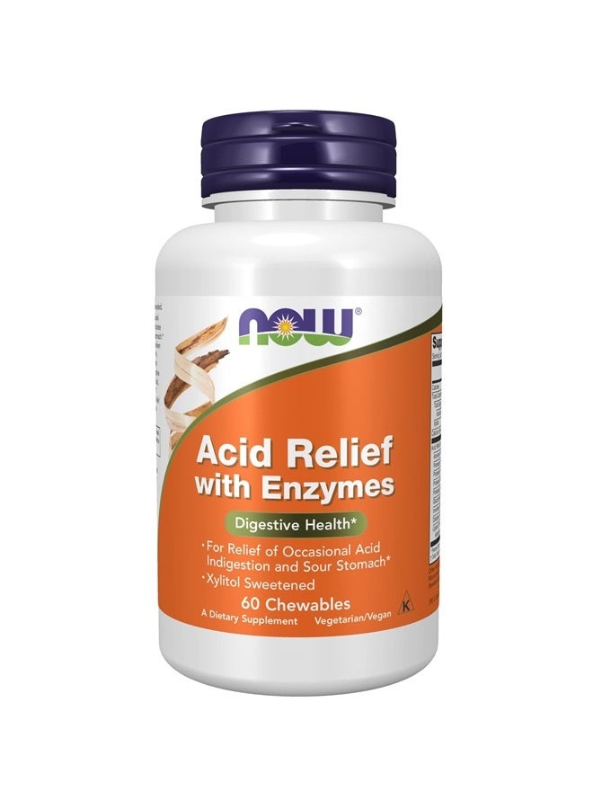 now Supplements, Acid Relief with Enzymes, Xylitol Sweetened, Digestive Health*, 60 Chewables - Image 1
