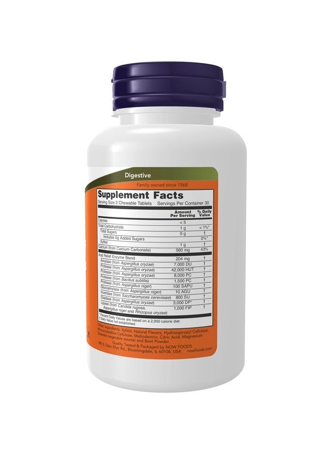 now Supplements, Acid Relief with Enzymes, Xylitol Sweetened, Digestive Health*, 60 Chewables - Image 2