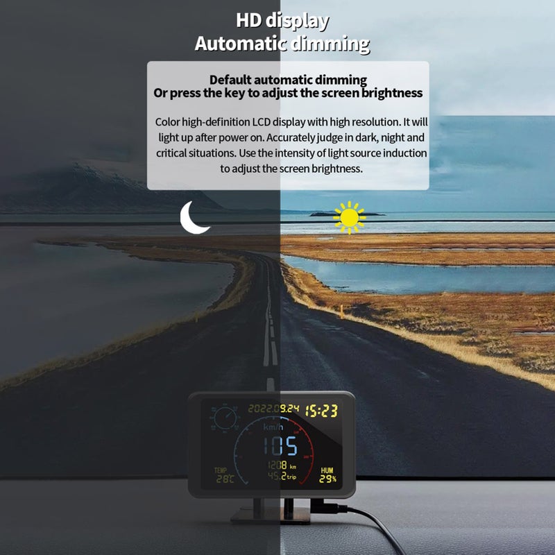 مقياس سرعة GPS رقمي ومقياس مسافة مع شاشة LCD مقاس 4.7 بوصة وعرض رأسية (HUD) مع إنذار تجاوز سرعة لجميع المركبات من 5 إلى 24 فولت - Image 5