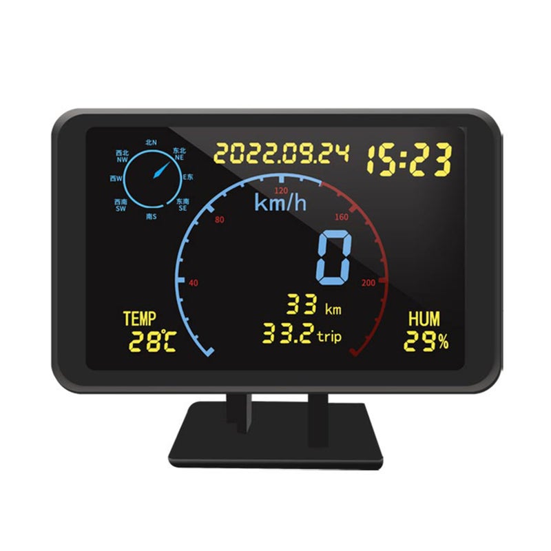مقياس سرعة GPS رقمي ومقياس مسافة مع شاشة LCD مقاس 4.7 بوصة وعرض رأسية (HUD) مع إنذار تجاوز سرعة لجميع المركبات من 5 إلى 24 فولت - Image 1