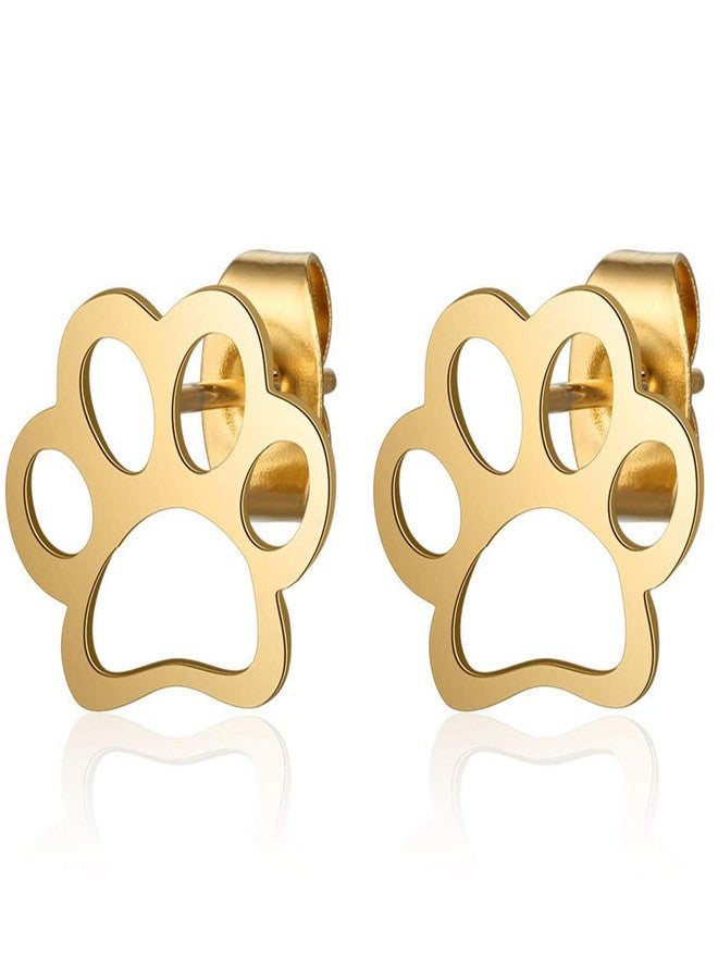 JUDE Stainless Steel Dog Puppy Paw Pet Stud Earrings (Gold) - Image 1