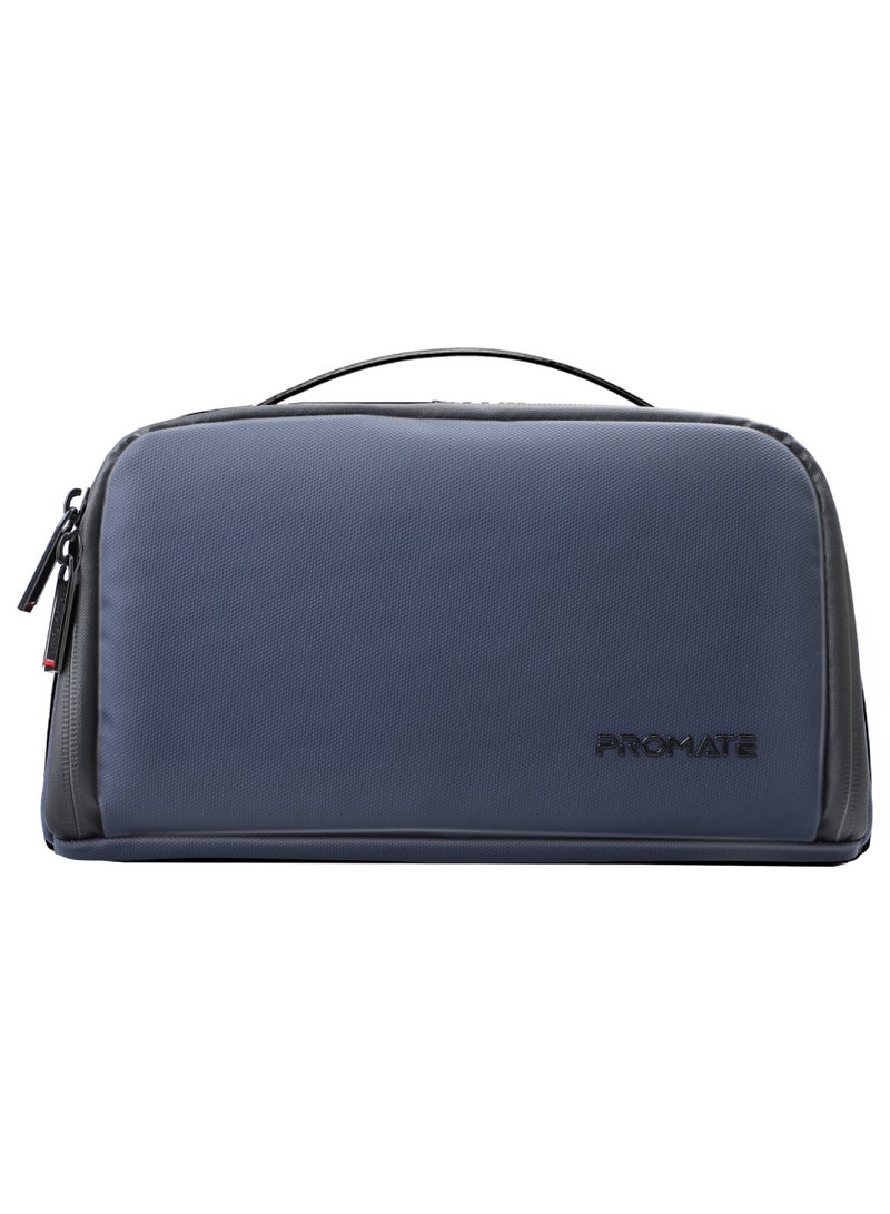 Promate Large-Capacity Organizer Pouch with Multiple Compartments and Pockets, Convenient Carry Handle, Lightweight Waterproof Material, HydroShield Zipper, Compact Design for Travel – Velura Blue Blue - Image 1