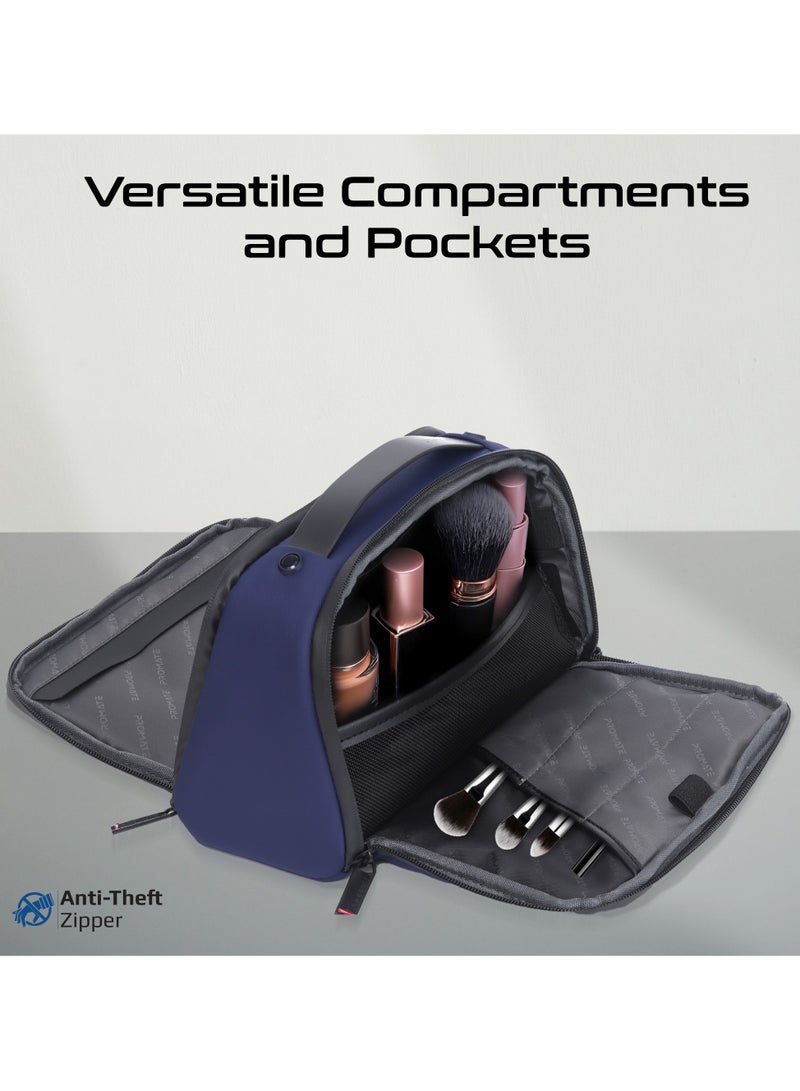 Promate Large-Capacity Organizer Pouch with Multiple Compartments and Pockets, Convenient Carry Handle, Lightweight Waterproof Material, HydroShield Zipper, Compact Design for Travel – Velura Blue Blue - Image 3