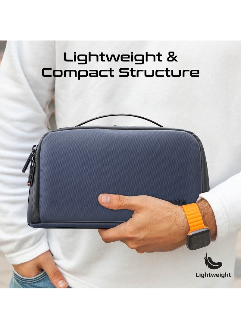 Promate Large-Capacity Organizer Pouch with Multiple Compartments and Pockets, Convenient Carry Handle, Lightweight Waterproof Material, HydroShield Zipper, Compact Design for Travel – Velura Blue Blue - Image 4