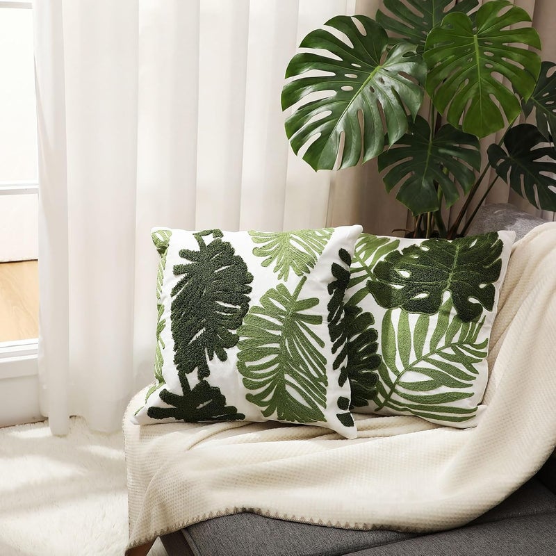 Gilprop 2 Pcs Embroidered Throw Pillow Covers 18 x 18 Inches Square Pillowcases Boho Pattern Cushion Covers Cushion Cases for Bed Couch Sofa Living Room Home Decor(Large Leaves) - Image 5