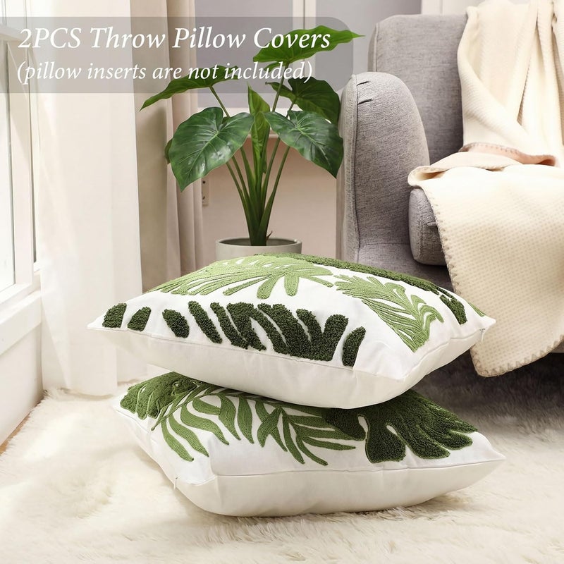 Gilprop 2 Pcs Embroidered Throw Pillow Covers 18 x 18 Inches Square Pillowcases Boho Pattern Cushion Covers Cushion Cases for Bed Couch Sofa Living Room Home Decor(Large Leaves) - Image 4