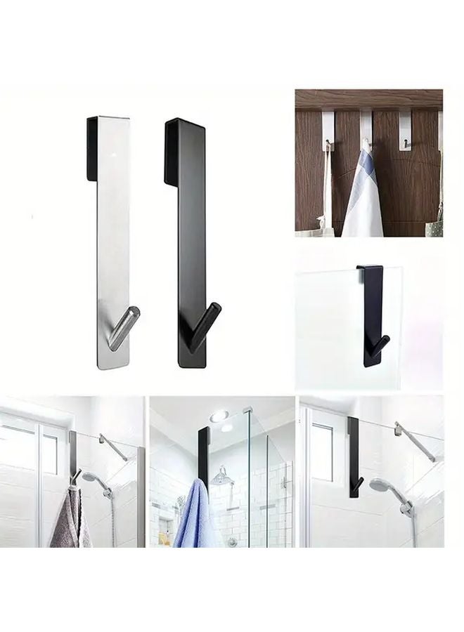 Silvery Stainless Steel Shower Door Towel Rack Bathroom Hooks Holder - Image 4