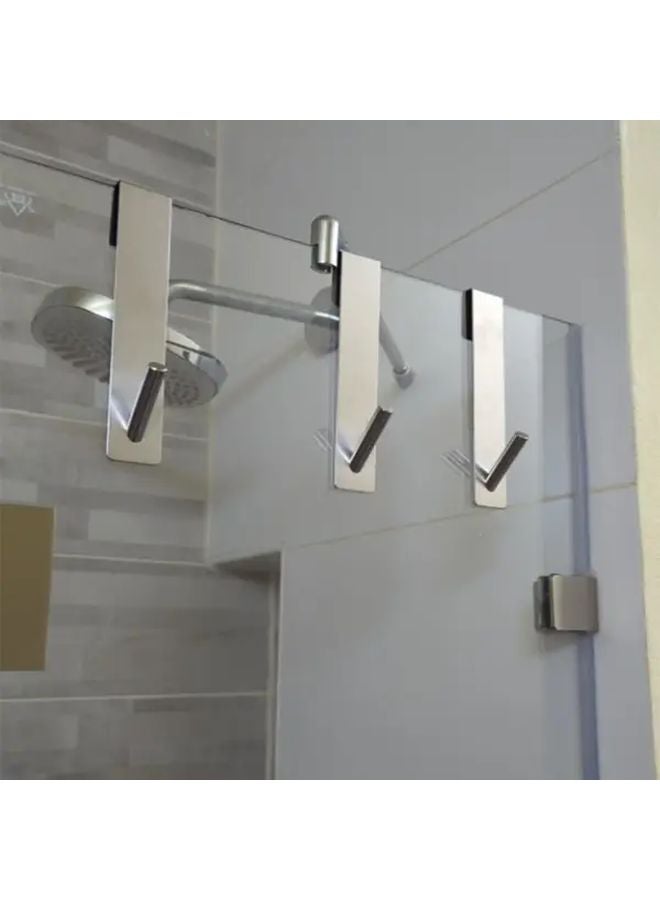 Silvery Stainless Steel Shower Door Towel Rack Bathroom Hooks Holder - Image 2