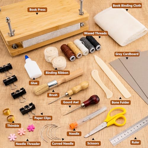 HEJIN Book Binding Kits, Book Press with Plastic Bone Folder, Waxed Thread, Book Binding Materials for Beginners Bookbinding Supplies, 11.6 x 7.8 Inches - Image 4