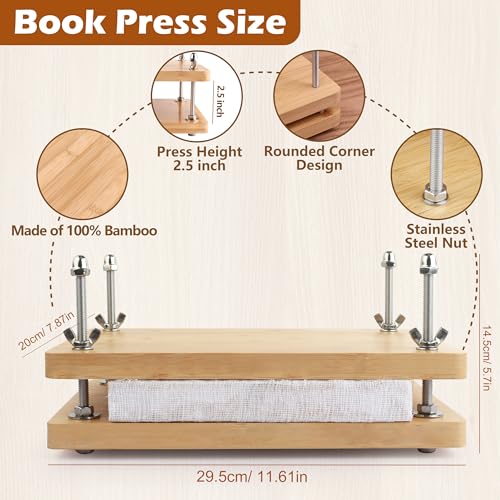 HEJIN Book Binding Kits, Book Press with Plastic Bone Folder, Waxed Thread, Book Binding Materials for Beginners Bookbinding Supplies, 11.6 x 7.8 Inches - Image 3