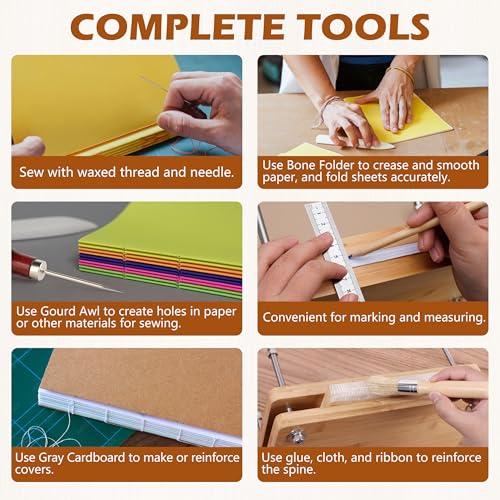 HEJIN Book Binding Kits, Book Press with Plastic Bone Folder, Waxed Thread, Book Binding Materials for Beginners Bookbinding Supplies, 11.6 x 7.8 Inches - Image 5
