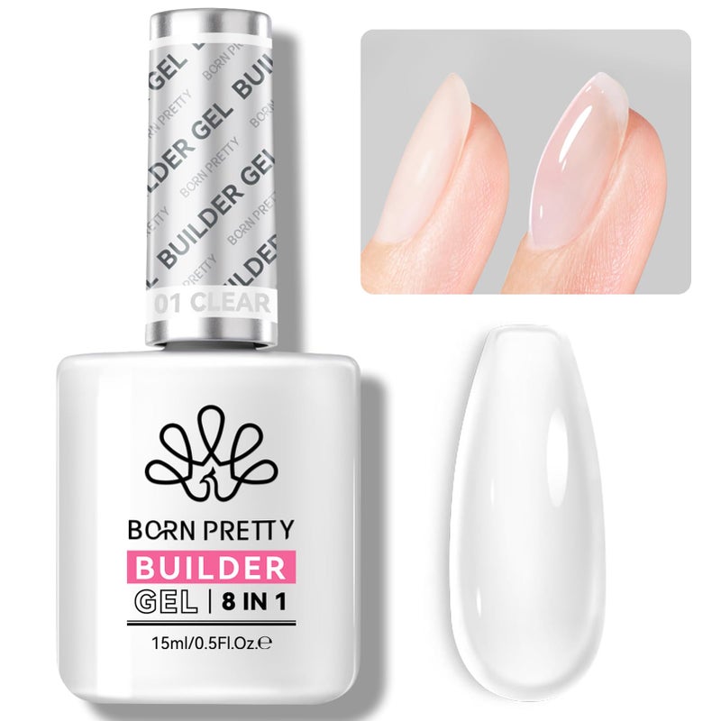 BORN PRETTY Builder Gel for Nails,8-in-1 Clear Builder Nail Gel for Nail Apex and Gel Extension Strengthener,Nail GLue Gel Hard Gel Base Rhinestone Nail Glue Gel in a Bottle 15ml - Image 1