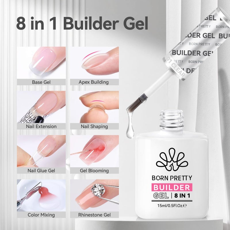 BORN PRETTY Builder Gel for Nails,8-in-1 Clear Builder Nail Gel for Nail Apex and Gel Extension Strengthener,Nail GLue Gel Hard Gel Base Rhinestone Nail Glue Gel in a Bottle 15ml - Image 2