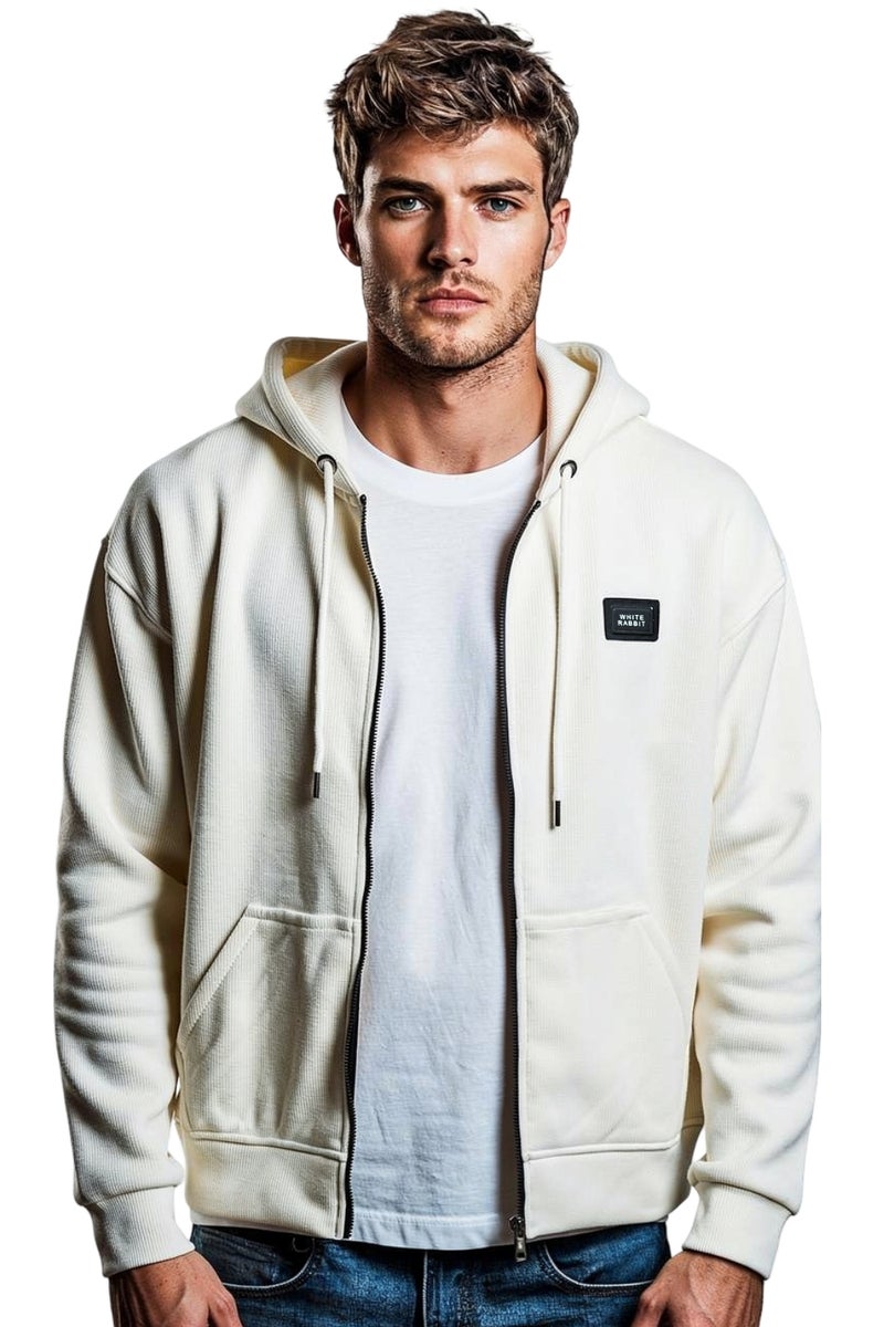 وايت رابيت هودي رجالي أساسي من وايت رابيت مبطن بفرو داخلي بسحاب كامل - Image 1