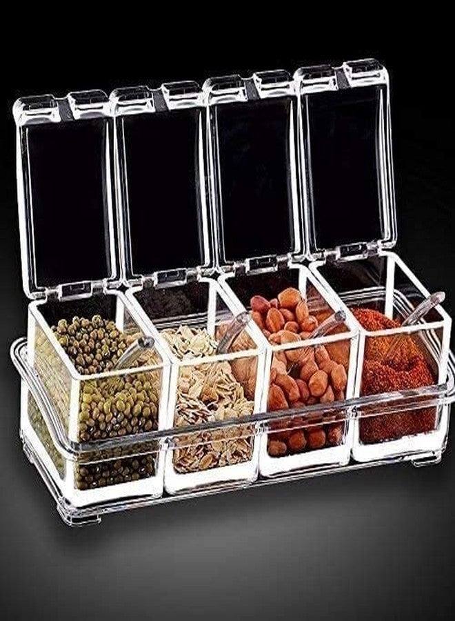 BOTIST Crystal Seasoning Acrylic Box Pepper Salt Spice Rack Plastic 4 Box with Spoons Kitchen See Through Storage Containers Cooking Tools Unbreakable Dining Table Storage of Spices (Pack of 1) - Image 2