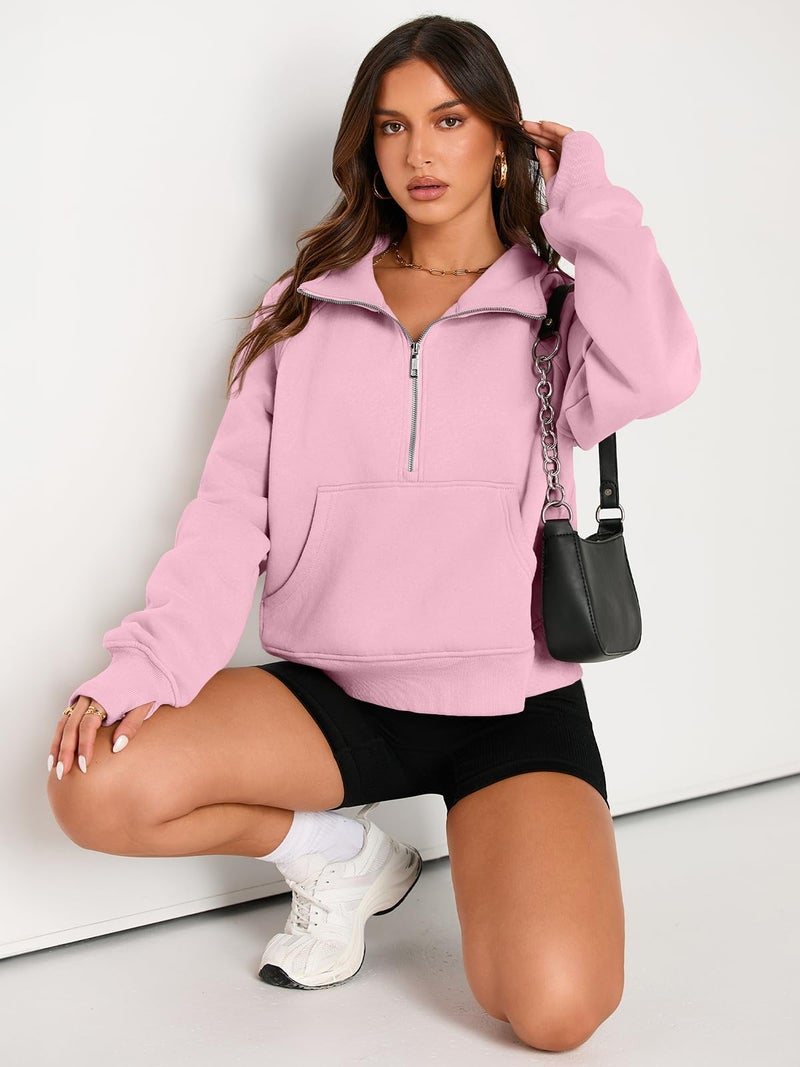 AUTOMET Womens Sweatshirts Half Zip Cropped Pullover Fleece Quarter Zipper Sweater Hoodies 2026 Fall Fashion Outfits Clothes LightPink X-Large - Image 4