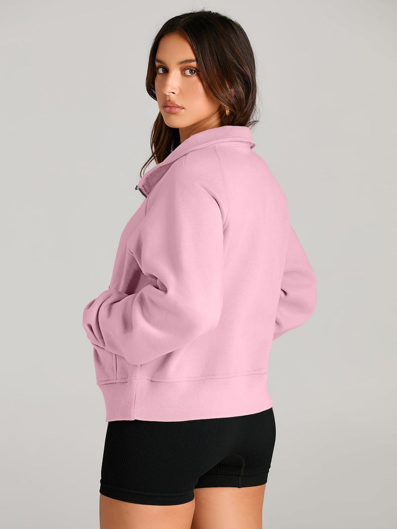 AUTOMET Womens Sweatshirts Half Zip Cropped Pullover Fleece Quarter Zipper Sweater Hoodies 2026 Fall Fashion Outfits Clothes LightPink X-Large - Image 5