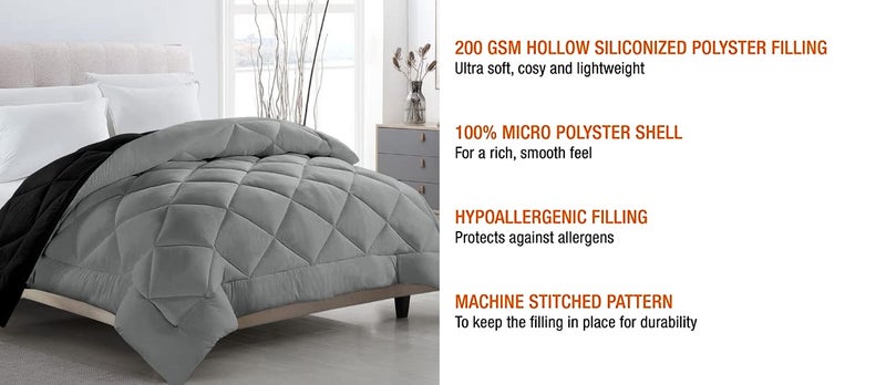 TUNDWAL'S TUNDWALS Microfiber Reversible Solid Extra Comfort Soft ComforterBlanket Double Bed 210 GSM Quilt Grey Black 1 Piece - Image 2