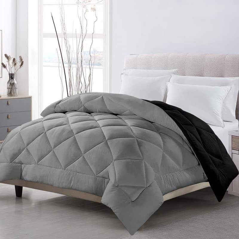 TUNDWAL'S TUNDWALS Microfiber Reversible Solid Extra Comfort Soft ComforterBlanket Double Bed 210 GSM Quilt Grey Black 1 Piece - Image 1