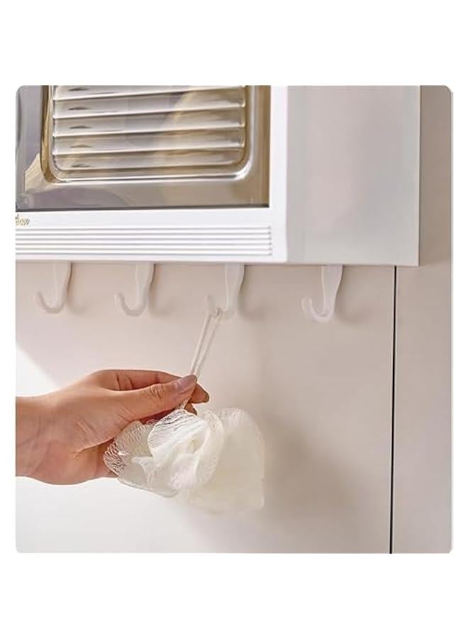 هوكور 3 Tier Bathroom Kitchen Wall Mounted Shelves Rack with Hooks Towel Bar Wall Storage Cabinet,White Kitchen Wall Organizer, No-Trace No Drilling Spice Rack Cosmetic Organiser for Bathroom Kitchen - Image 5