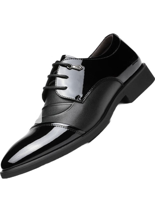 Chint British Men'S Low-Top Business Formal Leather Shoes Men'S Lace-Up Patent Leather Shoes Men Jz0025 Black 43 - Image 3