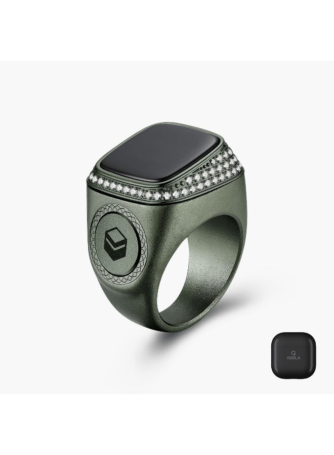 iQIBLA Zikr M02 Premium Smart Ring with 99 Zirconia Stones - Digital Tasbih Counter Ring with Bluetooth Connectivity, Islamic Prayer Tracker for Men & Women