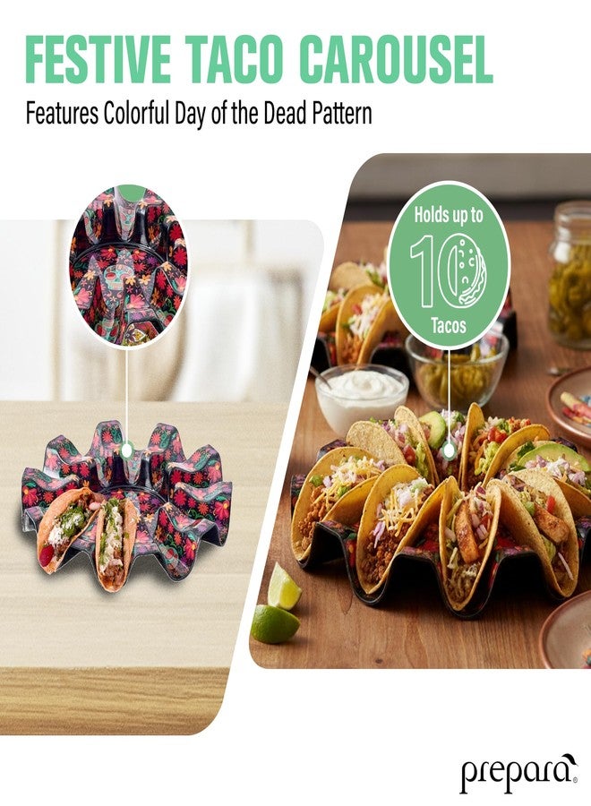 Prepara Taco Kit, Day of the Dead Theme - Festive Carousel with Compartments, Durable Melamine Taco Spoons, Entertaining Party Bowl - Dishwasher Safe, Vibrant Serving Set for Celebration Dinners - Image 3
