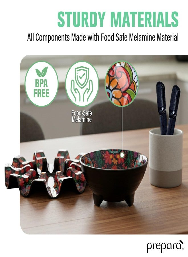 Prepara Taco Kit, Day of the Dead Theme - Festive Carousel with Compartments, Durable Melamine Taco Spoons, Entertaining Party Bowl - Dishwasher Safe, Vibrant Serving Set for Celebration Dinners - Image 2