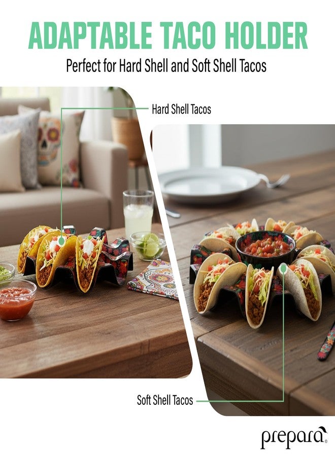 Prepara Taco Kit, Day of the Dead Theme - Festive Carousel with Compartments, Durable Melamine Taco Spoons, Entertaining Party Bowl - Dishwasher Safe, Vibrant Serving Set for Celebration Dinners - Image 4