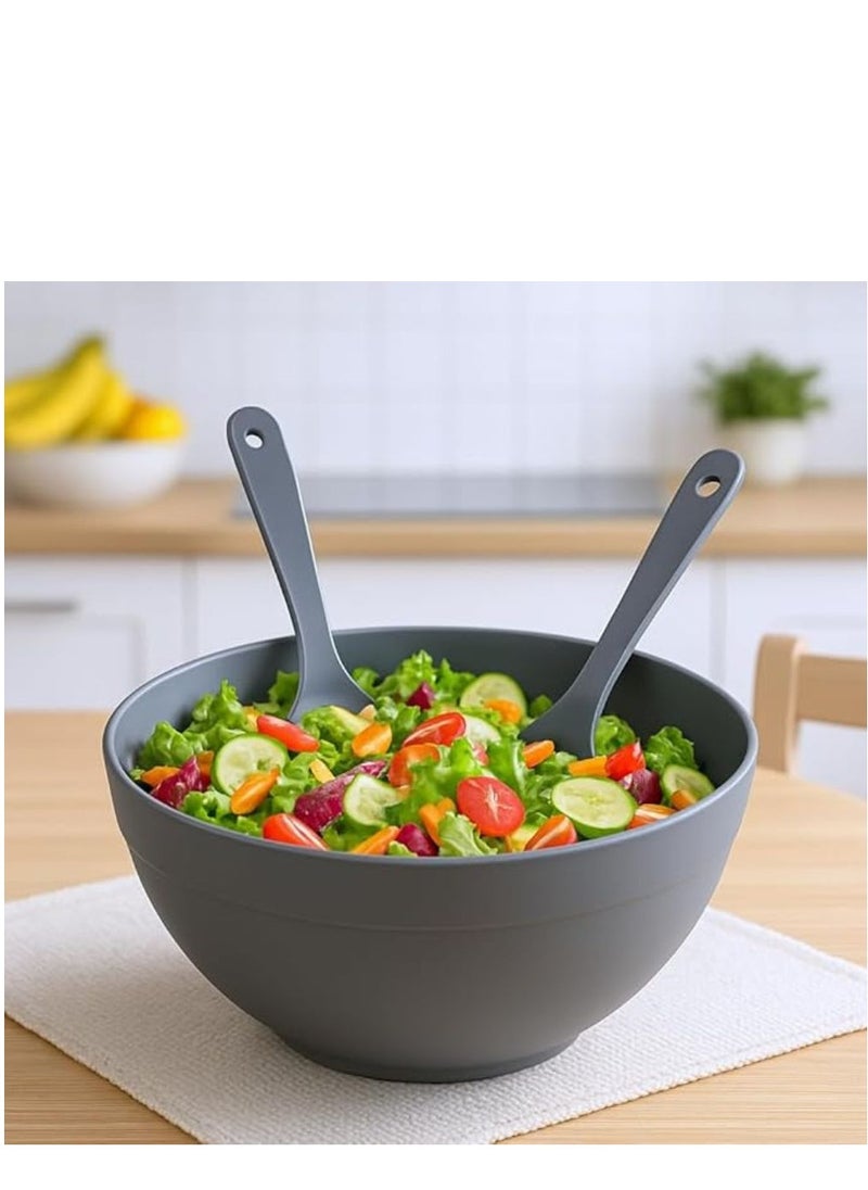 Dunya Plastik - Large salad and fruit BPA free mixing bowl with spoon and fork for mixing salad fruits and pasta 5500 ml 13L*27W cm gray - Image 1