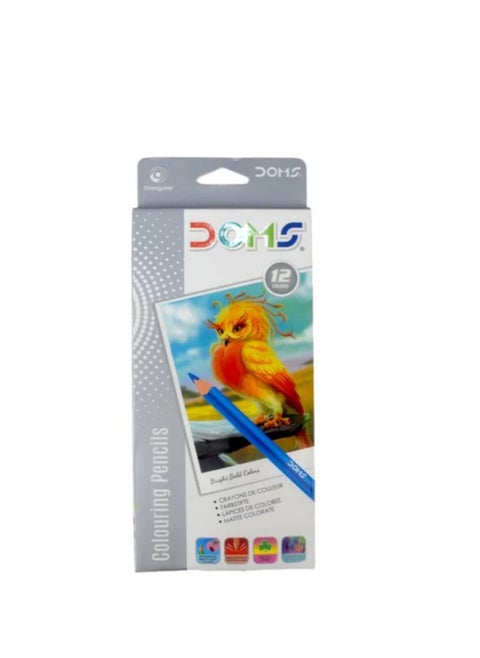 DOMS Triangular Bright Bold Pre-Sharpened Coloring Pencils - 12pcs - No:DM18803-12
