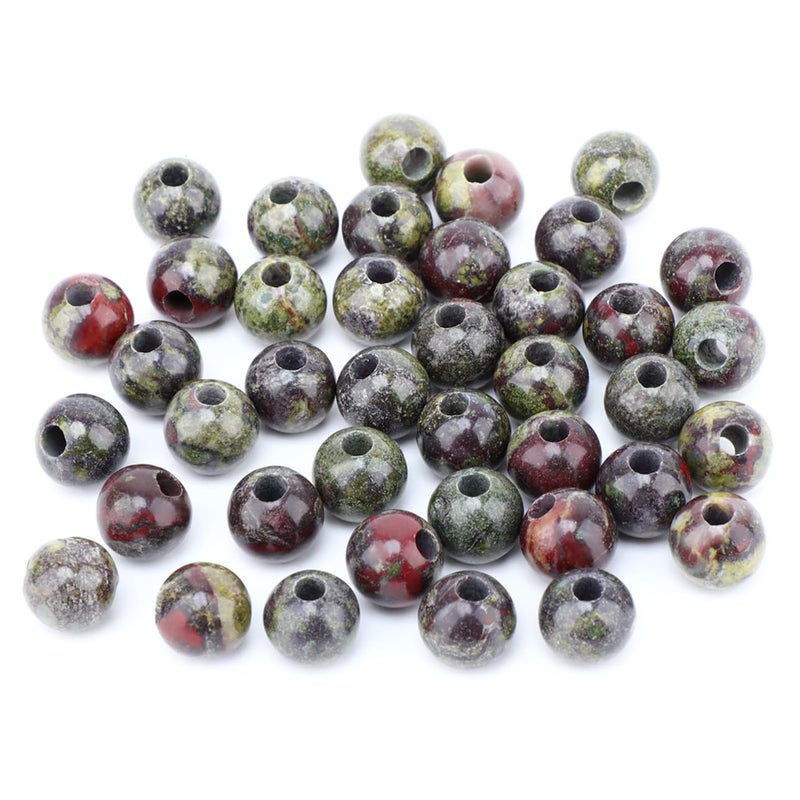 AD Beads Big Hole 25mm Natural Gemstone Beads 6mm 8mm 10mm Round Loose Beads for Jewelry Making Weaving and Leather Cord African Bloodstone 8mm 40pcs - Image 3