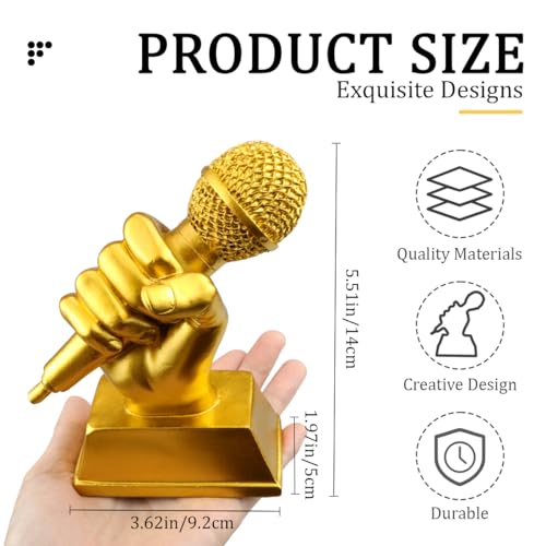 YOLUFER Microphone Trophy Gold Trophy Mic Trophy for Singing Speech Competition (Gold) - Image 2