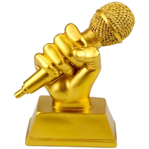 YOLUFER Microphone Trophy Gold Trophy Mic Trophy for Singing Speech Competition (Gold) - Image 1