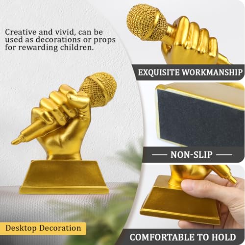 YOLUFER Microphone Trophy Gold Trophy Mic Trophy for Singing Speech Competition (Gold) - Image 3