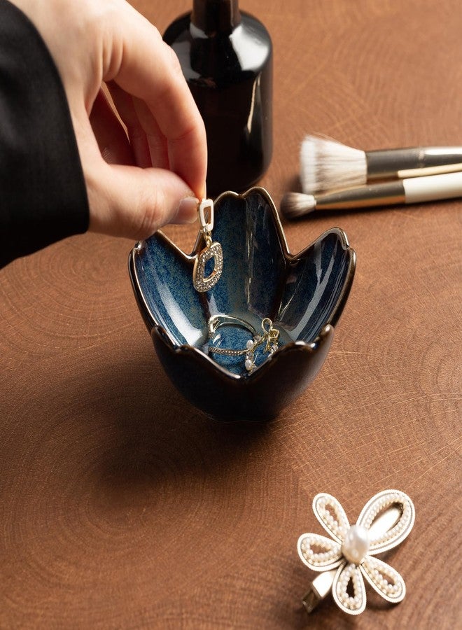 zerokyclan Floral Ceramic Jewelry Tray - 3.5" Elegant Ring Holder Dish & Trinket Bowl for Vanity Dresser Decor (blue) - Image 4