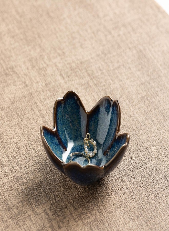 zerokyclan Floral Ceramic Jewelry Tray - 3.5" Elegant Ring Holder Dish & Trinket Bowl for Vanity Dresser Decor (blue) - Image 1