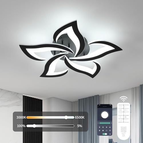 Goeco Modern Flower Flush Mount Ceiling Light with Remote Control Dimmable Black 5Petals 3000K6500K LED for Living Room Kitchen Dining Room Bedroom - Image 1