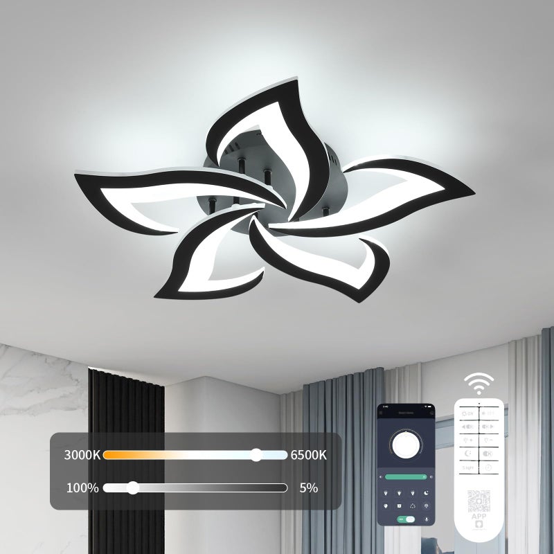 Goeco Modern Flower Flush Mount Ceiling Light with Remote Control Dimmable Black 5Petals 3000K6500K LED for Living Room Kitchen Dining Room Bedroom - Image 2