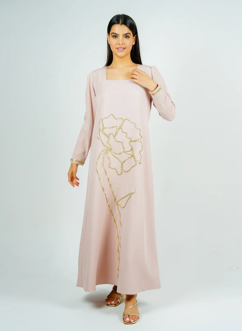 Rosette Abaya  Jalabiya with golden Talli embroidery & Sheer Tulle Jacket delicate ruffle Sleeves for Women | Best Price UAE