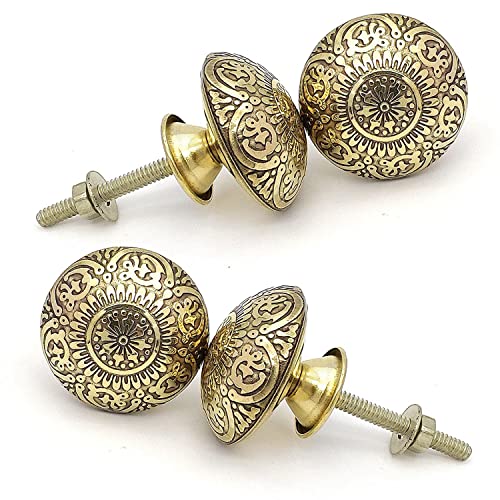BnoSpace Handmade Gold Finished Classic Brass Door Knobs for Cabinets, Drawers, Wardrobes and Kitchen Cupboards - Set of 4 (38mm) - Image 1