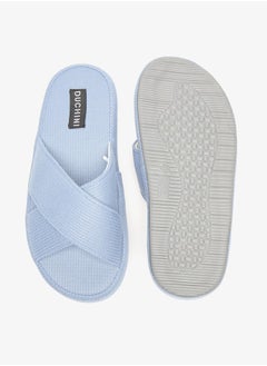 DUCHINI Duchini Men's Waffle Textured Cross Strap Bedroom Slides  - Image 5