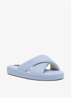 DUCHINI Duchini Men's Waffle Textured Cross Strap Bedroom Slides  - Image 2
