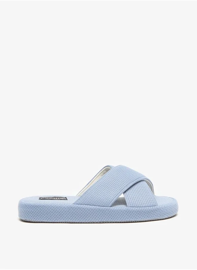 دوتشيني Duchini Men's Waffle Textured Cross Strap Bedroom Slides